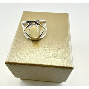 JTV Opal Ring Sterling Silver Cabochon Oval Geometric Modern 925 Size 9 Arya